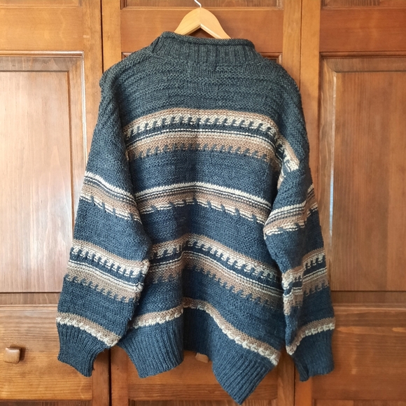 Vintage Crios 100% Irish Wool Rolled Neck Chunky Knit Striped Sweater Size Large - Picture 9 of 9